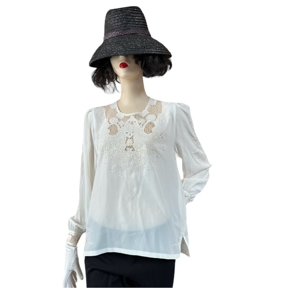 NWT Vintage Women Blouse Montare Crochet Lace Shirt Long Sleeve Button Back Top - Picture 2 of 8